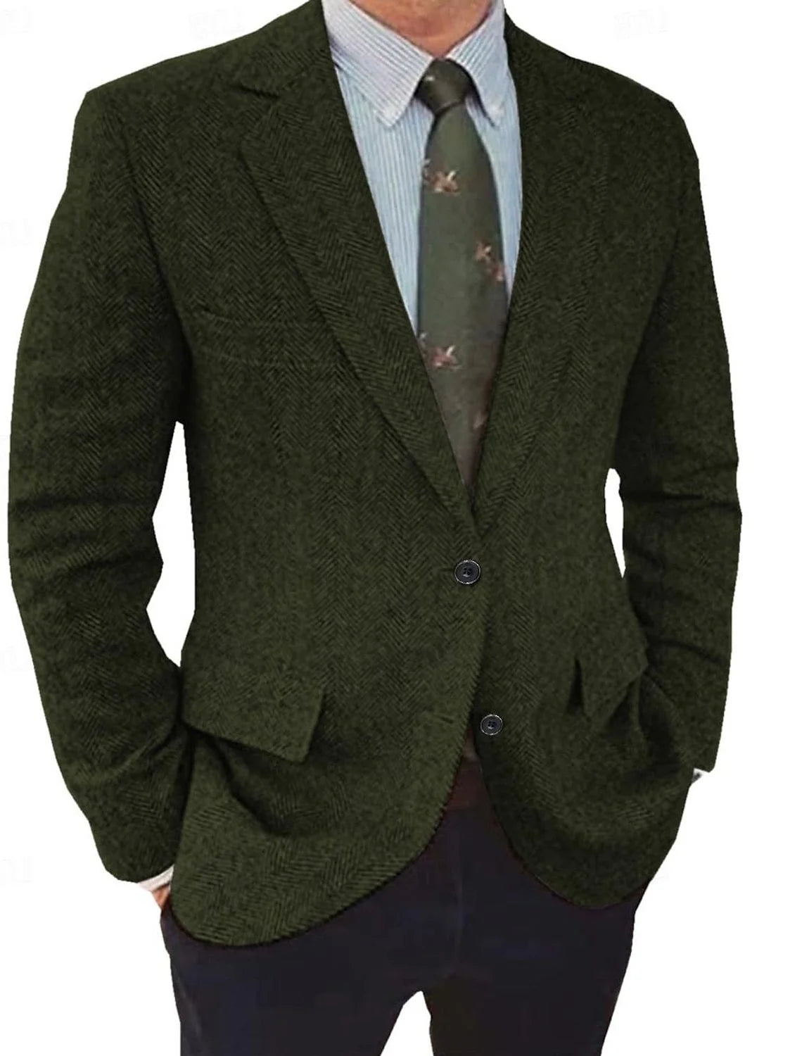 Men's Herringbone Blazer | Regular Fit Brown Jacket 1