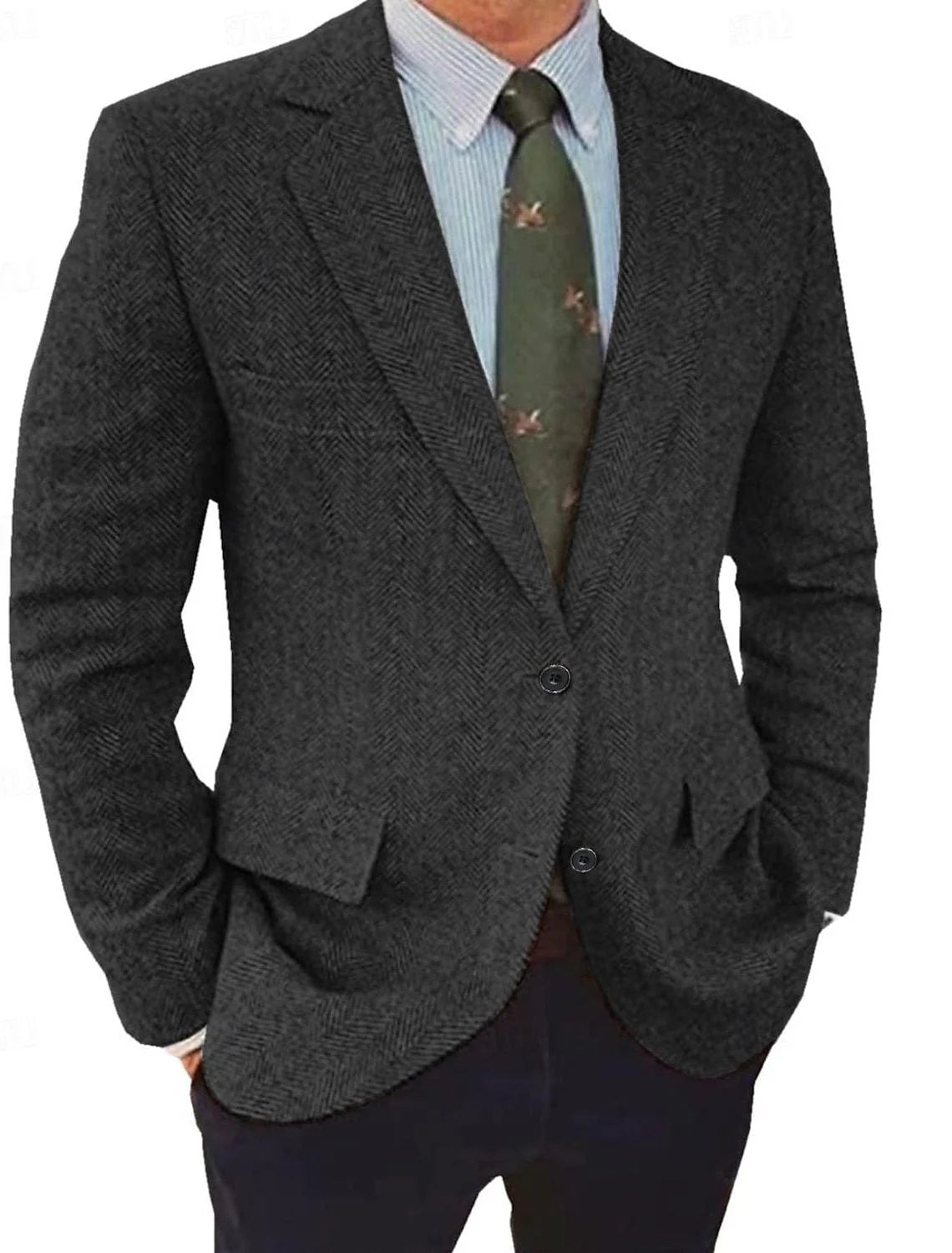 Men's Herringbone Blazer | Regular Fit Brown Jacket 2
