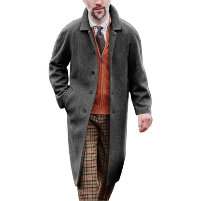 Men's Herringbone Wool-Blend Overcoat | Tailored Long Winter Coat 1