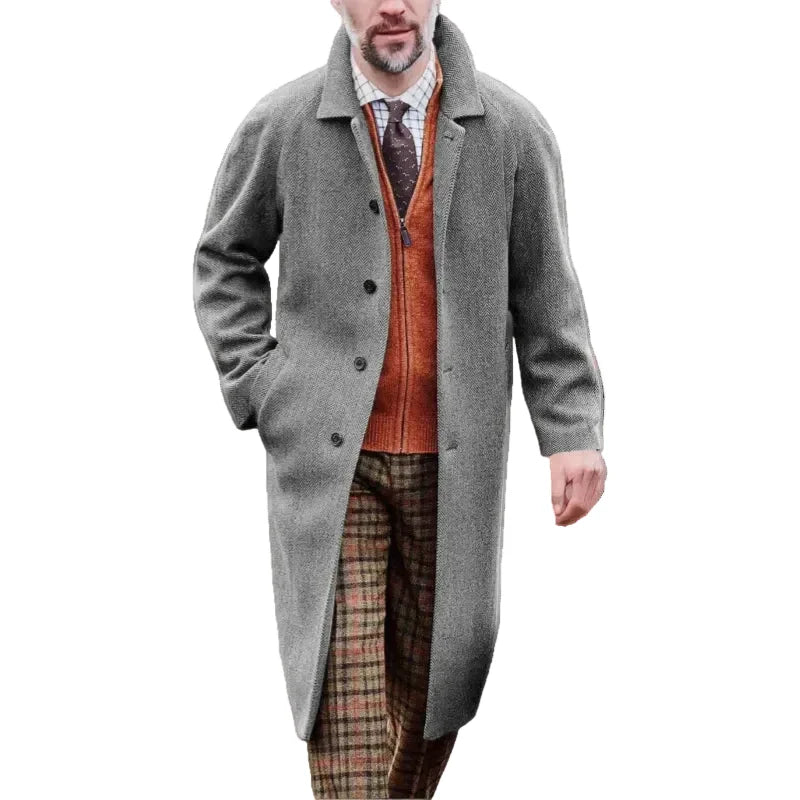 Men's Herringbone Wool-Blend Overcoat | Tailored Long Winter Coat 2