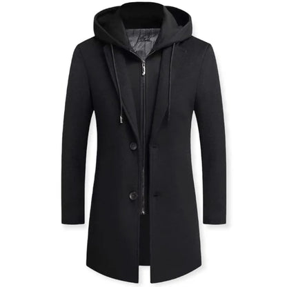 Men's Layered Hooded Overcoat | Tailored Longline Coat 1