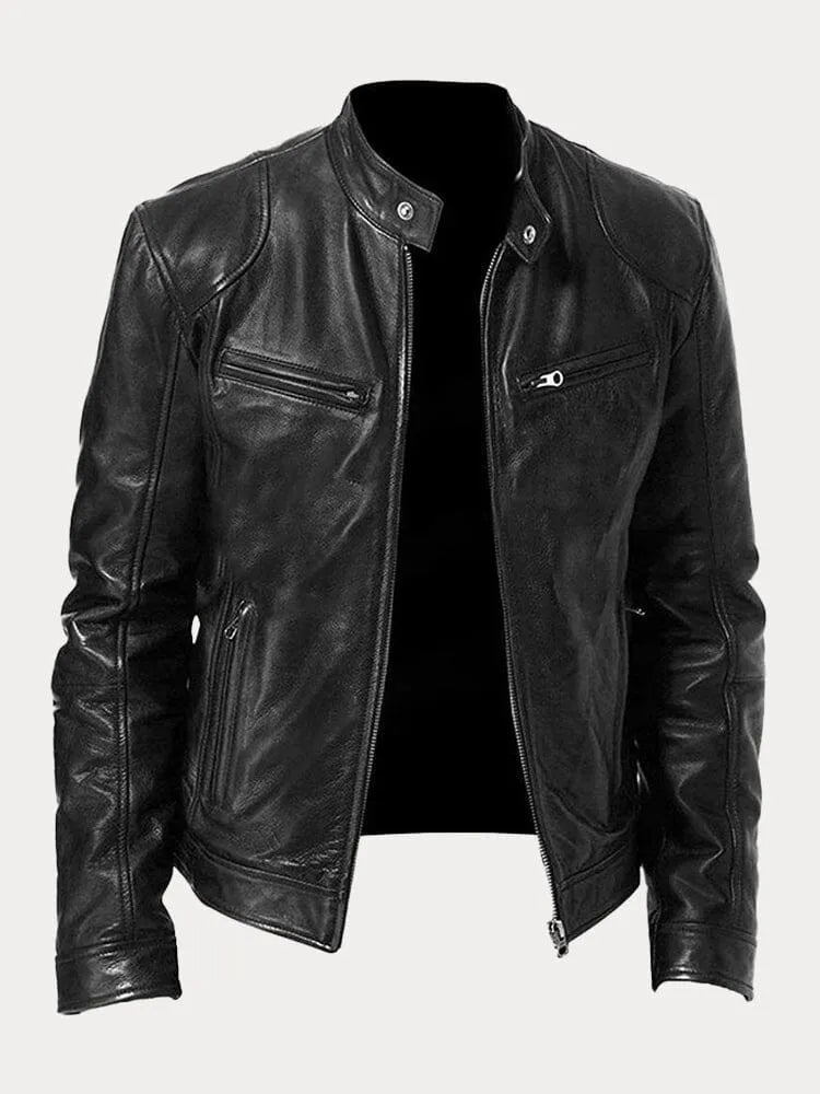 Men's Leather-Look Jacket | Stylish Stand-Collar Coat 0