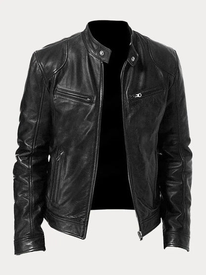 Men's Leather-Look Jacket | Stylish Stand-Collar Coat 0