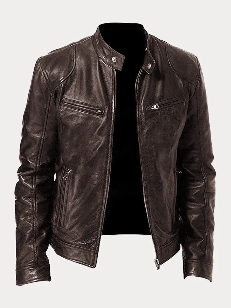 Men's Leather-Look Jacket | Stylish Stand-Collar Coat 1