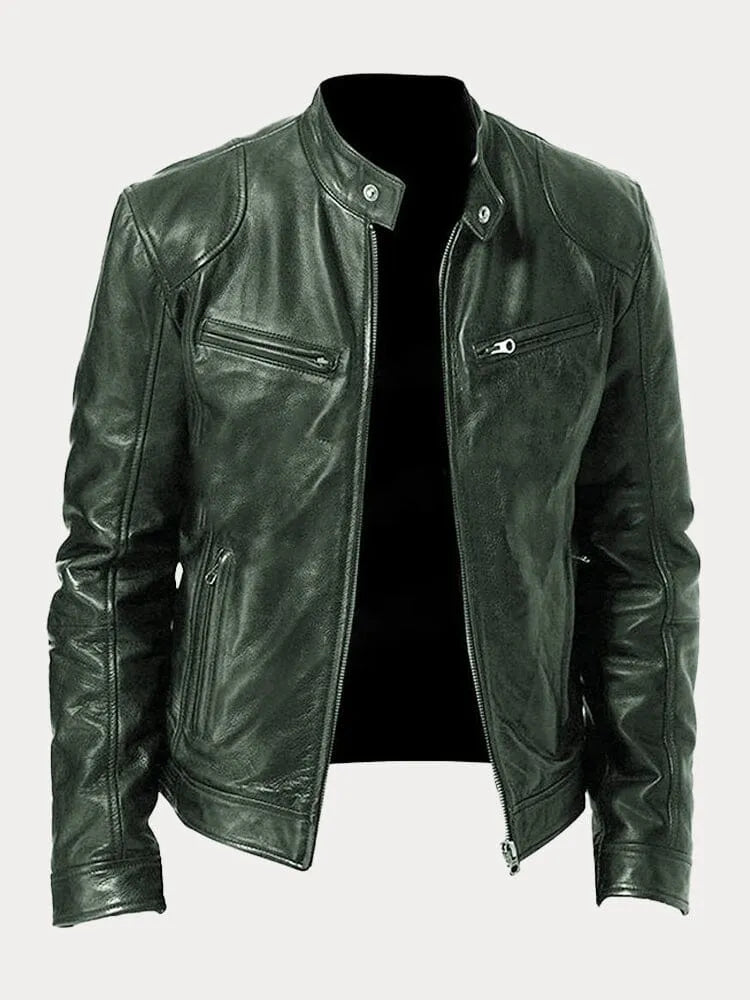 Men's Leather-Look Jacket | Stylish Stand-Collar Coat 2