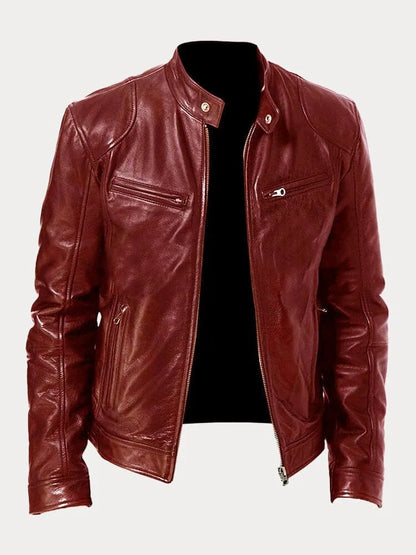 Men's Leather-Look Jacket | Stylish Stand-Collar Coat 4