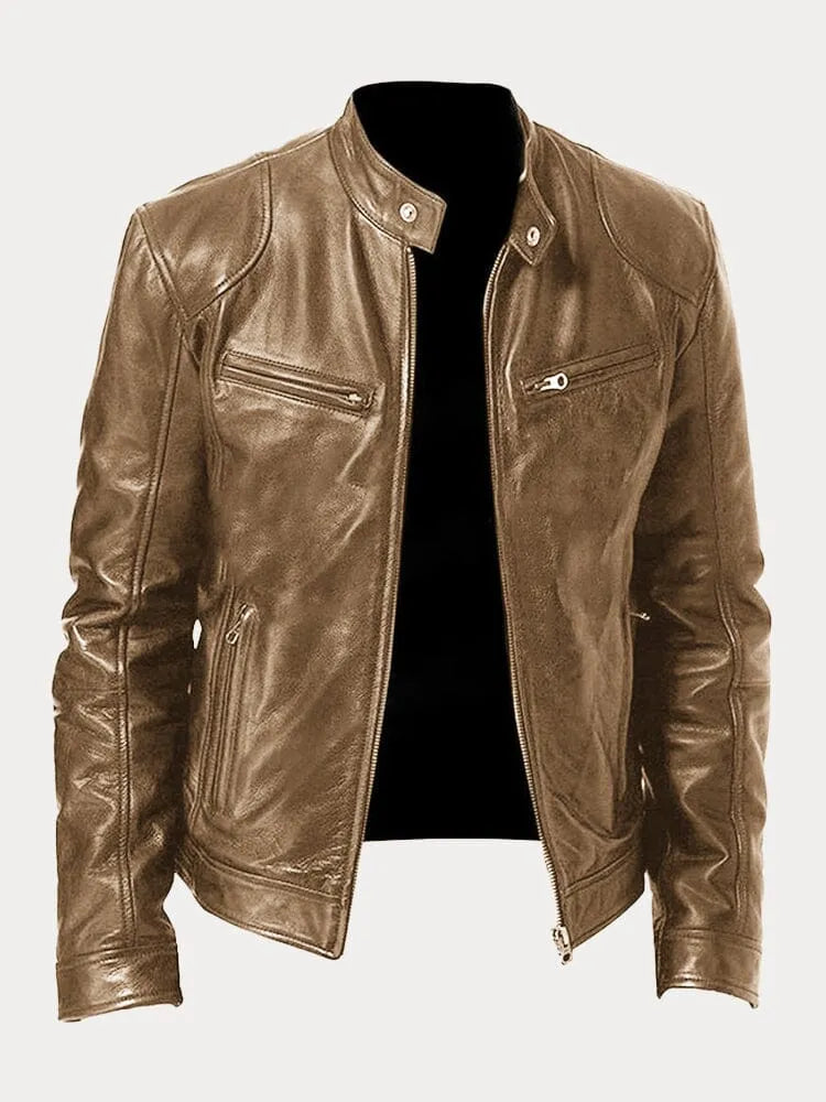 Men's Leather-Look Jacket | Stylish Stand-Collar Coat 5