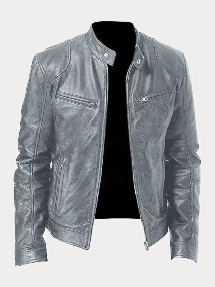 Men's Leather-Look Jacket | Stylish Stand-Collar Coat 7
