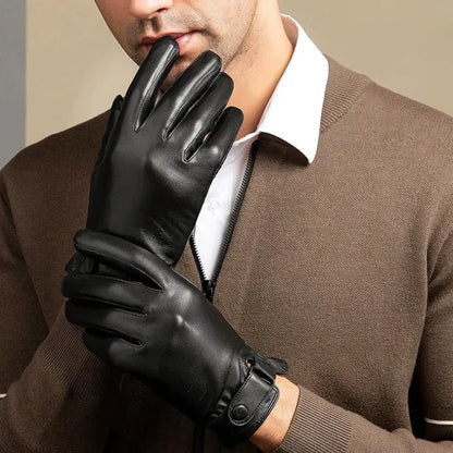 Men's Leather Gloves with Fleece Lining | Touchscreen Compatible 2