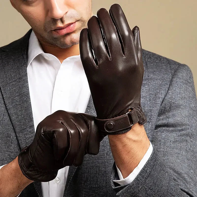 Men's Leather Gloves with Fleece Lining | Touchscreen Compatible 3