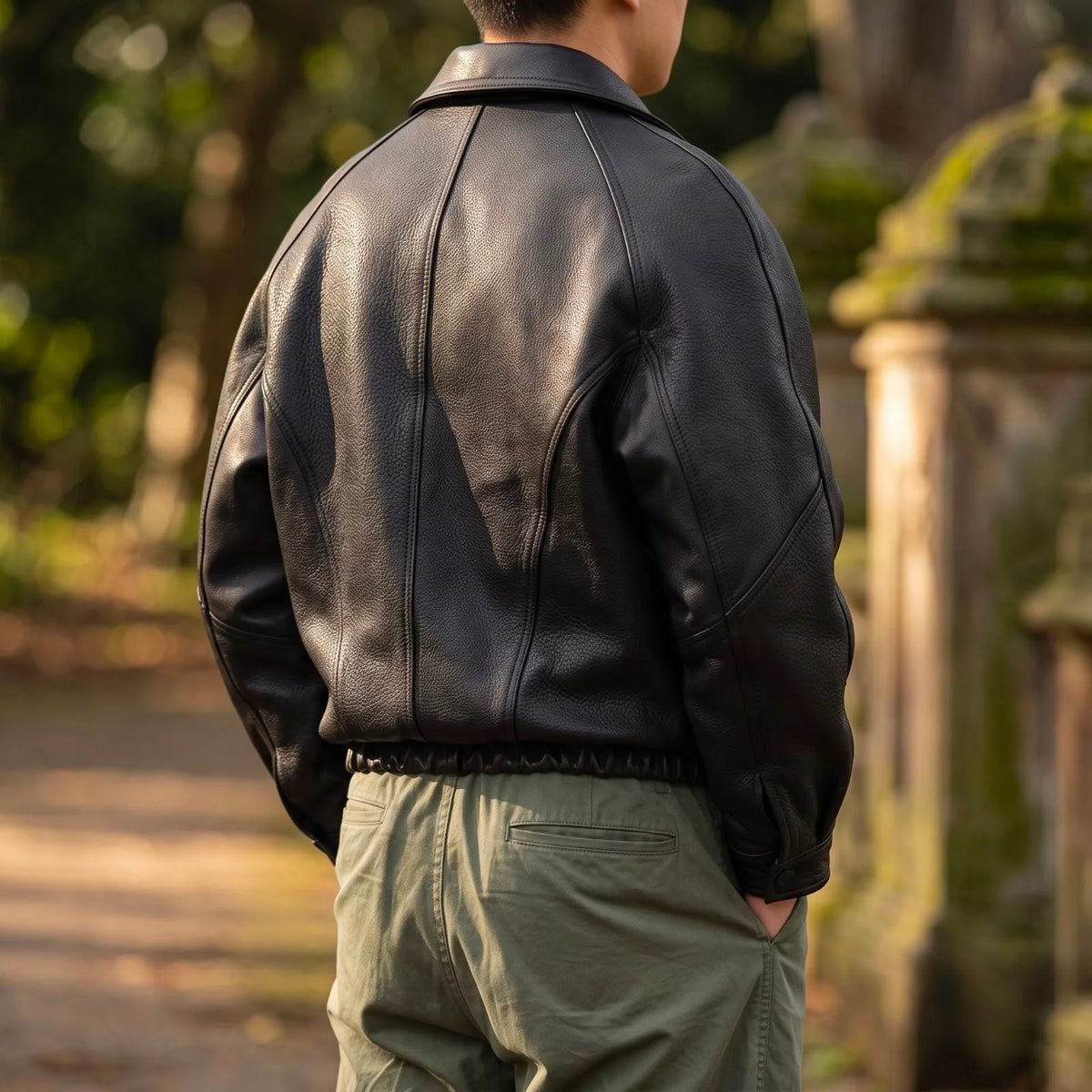 Men's Leather Zip Jacket | Structured Collar Spring Autumn Coat 2