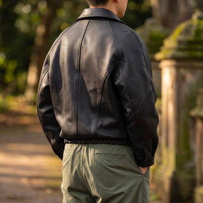 Men's Leather Zip Jacket | Structured Collar Spring Autumn Coat 2