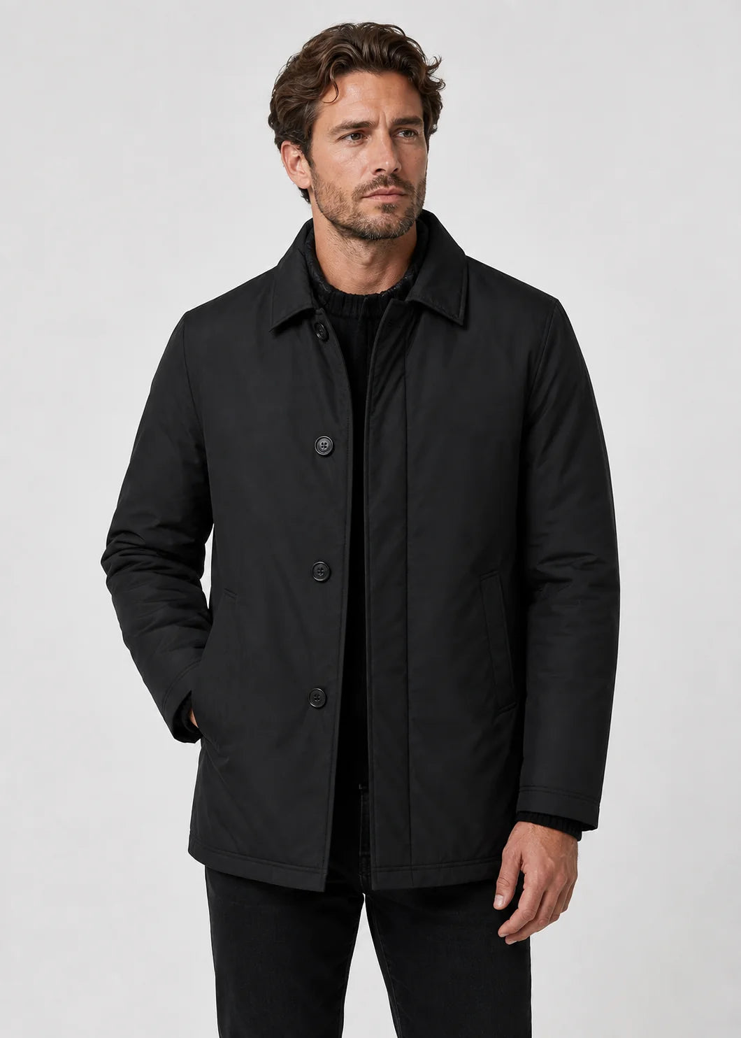 Men's Lightweight Mac Coat | Point Collar Button Up 1