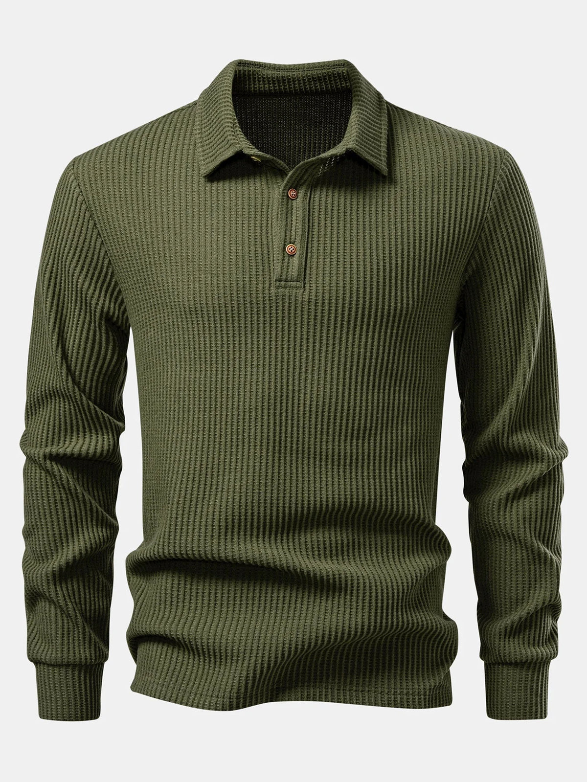 Men's Long Sleeve Waffle Polo Shirt | Casual Polo Shirts 0