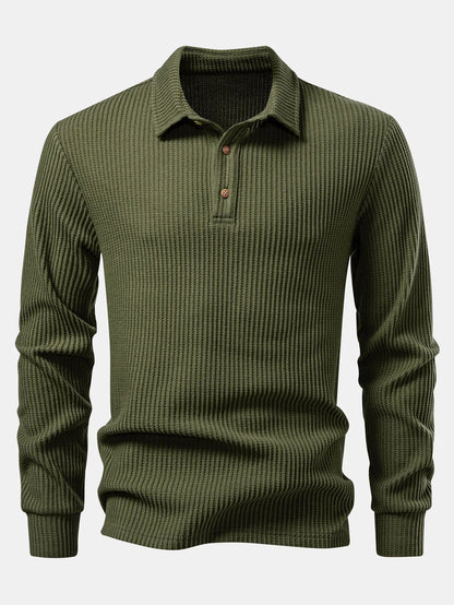 Men's Long Sleeve Waffle Polo Shirt | Casual Polo Shirts 0