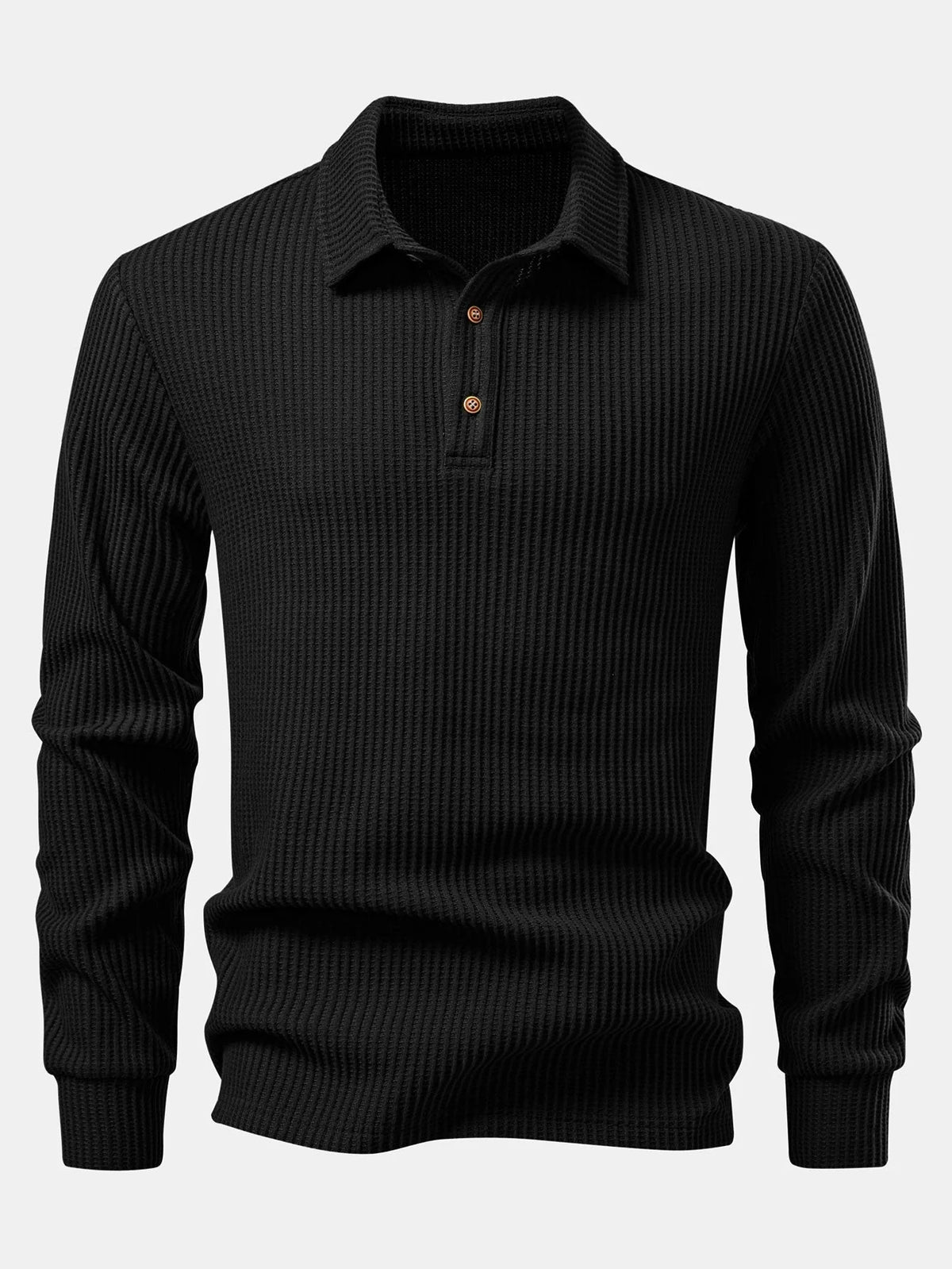 Men's Long Sleeve Waffle Polo Shirt | Casual Polo Shirts 3