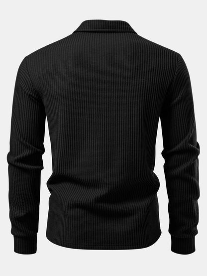 Men's Long Sleeve Waffle Polo Shirt | Casual Polo Shirts 8