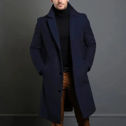 Men's Longline Tailored Overcoat | Single-Breasted Notched Lapel Coat 0