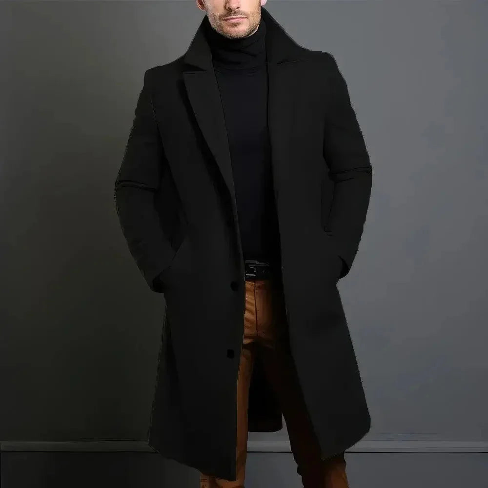 Men's Longline Tailored Overcoat | Single-Breasted Notched Lapel Coat 1