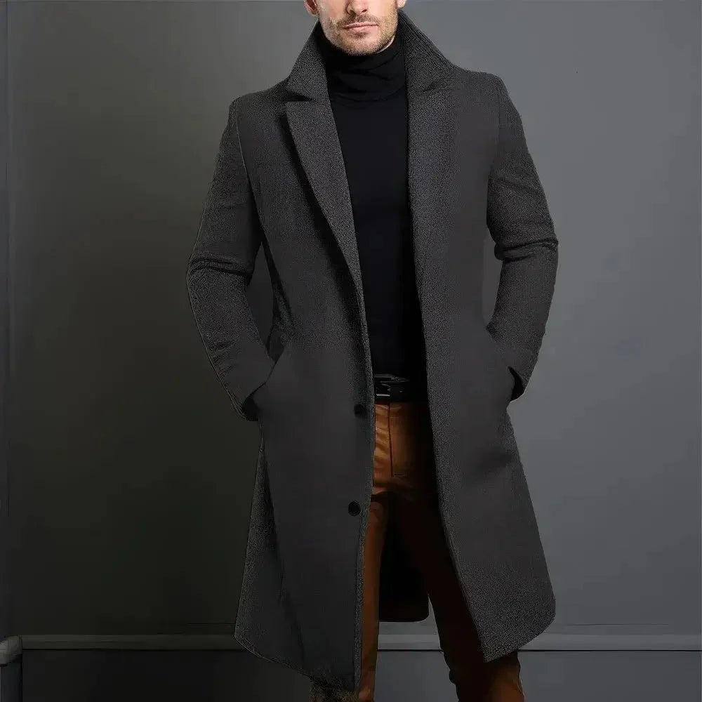 Men's Longline Tailored Overcoat | Single-Breasted Notched Lapel Coat 2