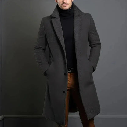 Men's Longline Tailored Overcoat | Single-Breasted Notched Lapel Coat 2
