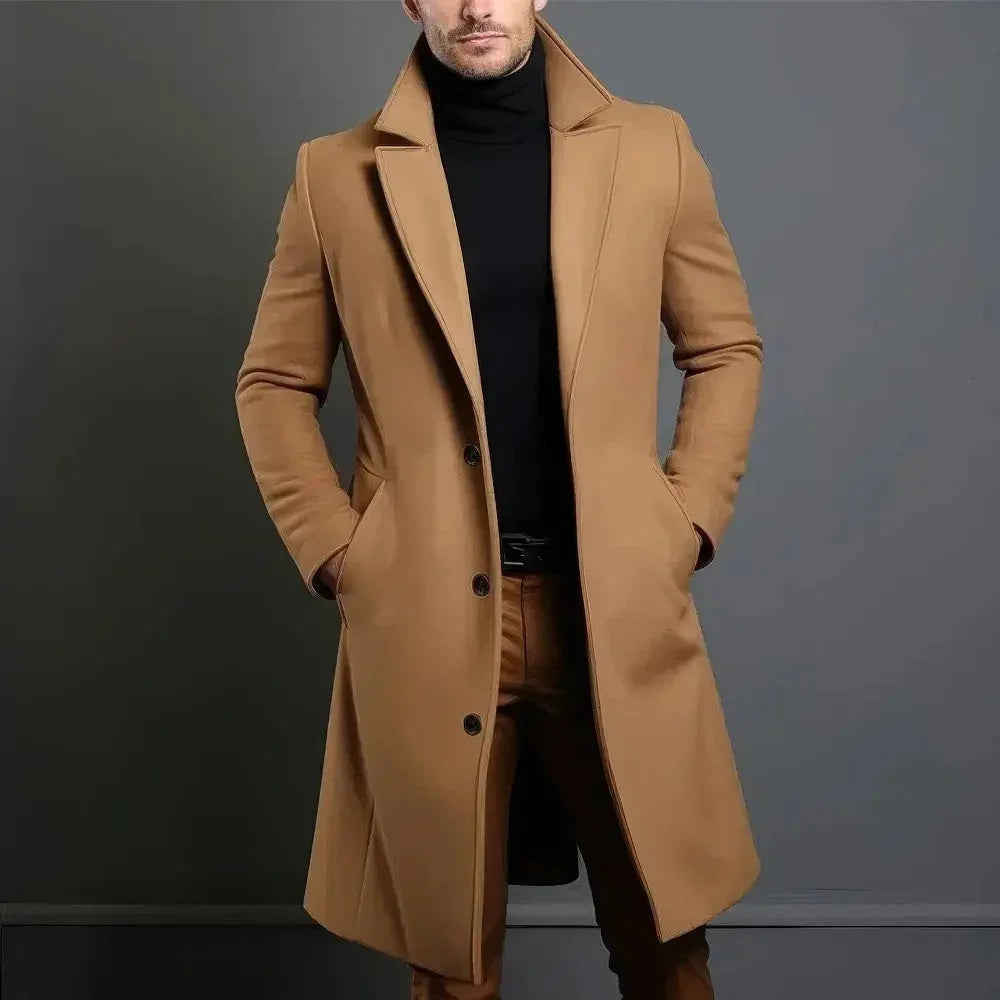 Men's Longline Tailored Overcoat | Single-Breasted Notched Lapel Coat 3