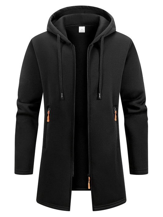 Men's Longline Zip-Up Hoodie | Relaxed Fit Sweatshirt 0
