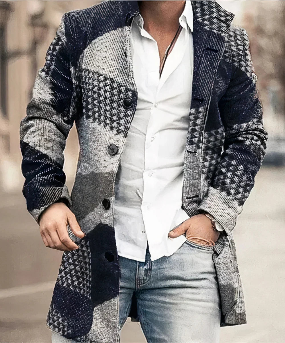 Men's Mid-Length Single-Breasted Overcoat Textured Tailored 1