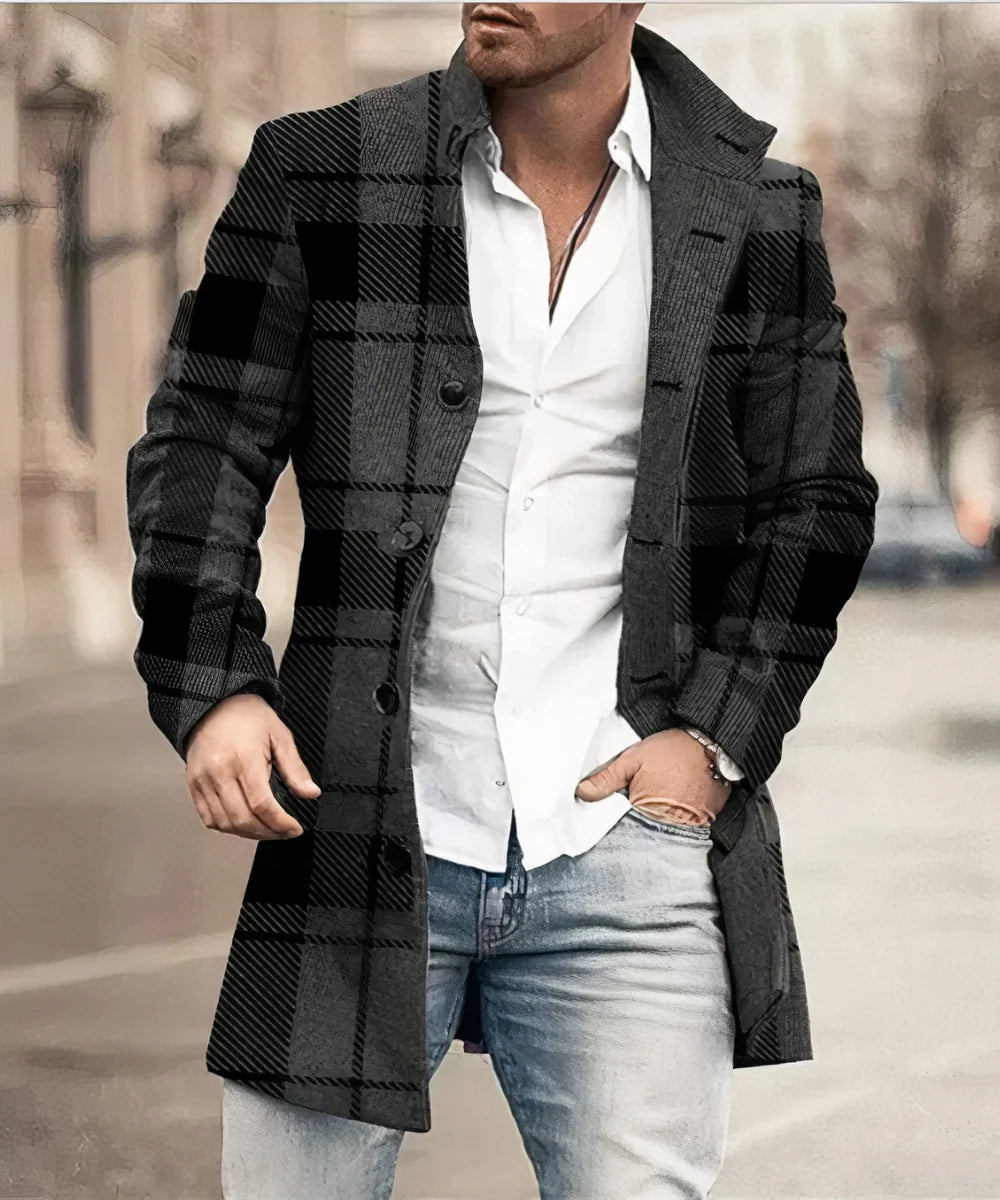 Men's Mid-Length Single-Breasted Overcoat Textured Tailored 2