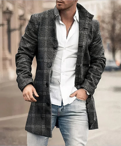 Men's Mid-Length Single-Breasted Overcoat Textured Tailored 3