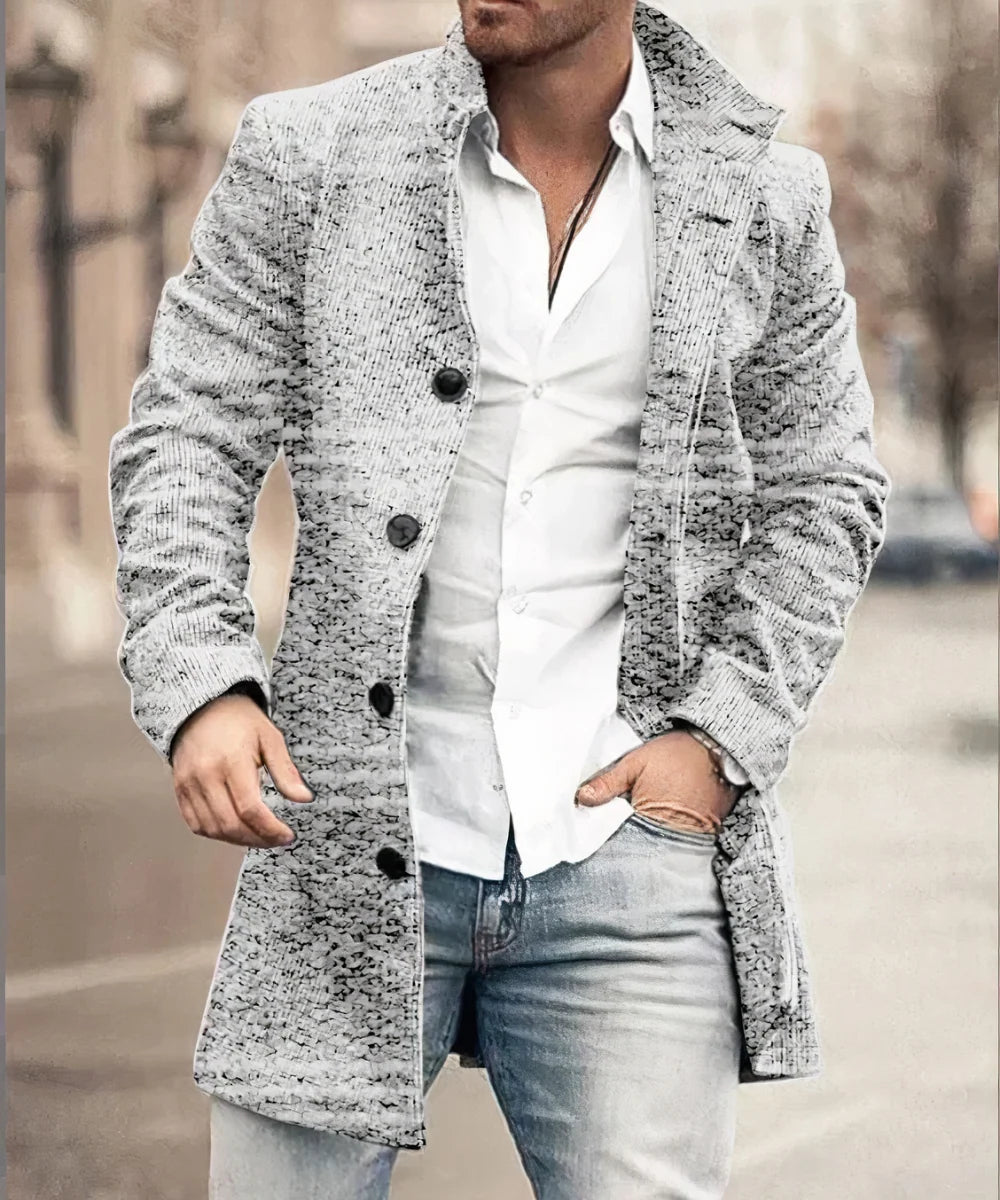 Men's Mid-Length Single-Breasted Overcoat Textured Tailored 4