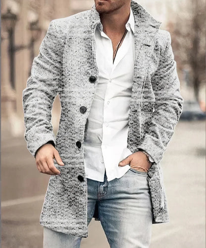 Men's Mid-Length Single-Breasted Overcoat Textured Tailored 4