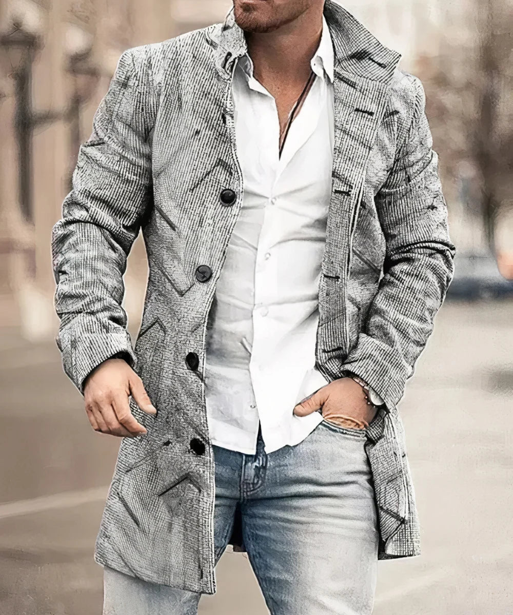 Men's Mid-Length Single-Breasted Overcoat Textured Tailored 5