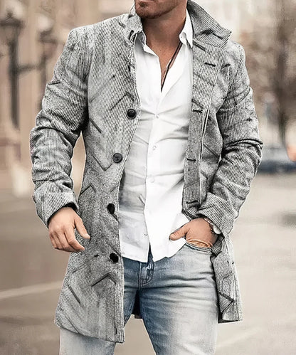Men's Mid-Length Single-Breasted Overcoat Textured Tailored 5