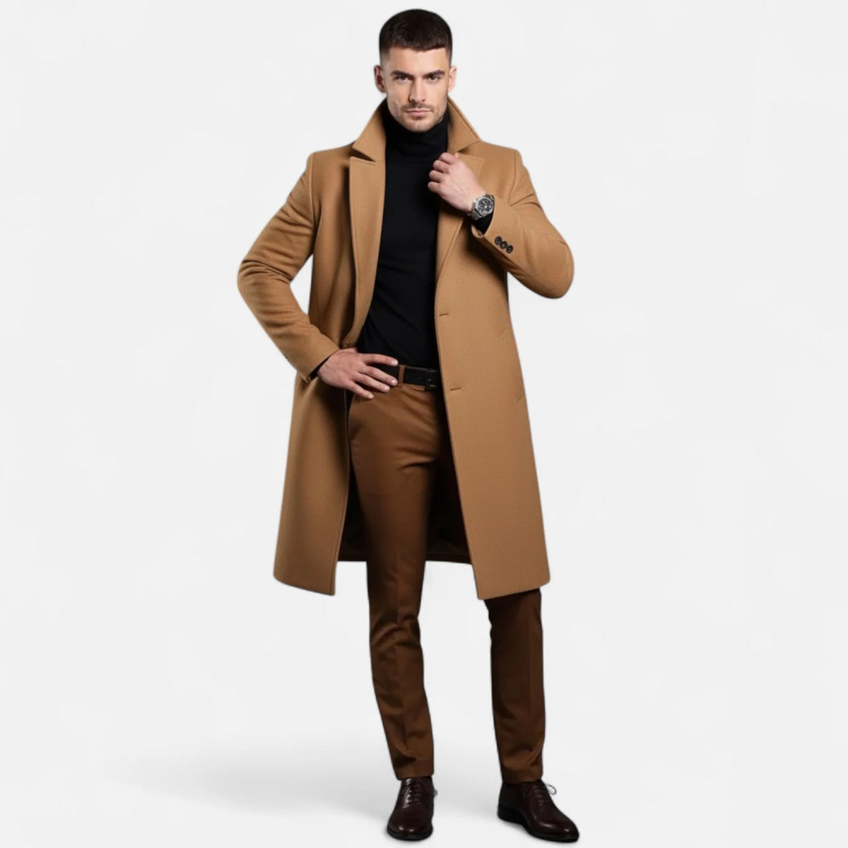 Men's Mid-Length Wool Trench Coat | Men's Overcoat 1