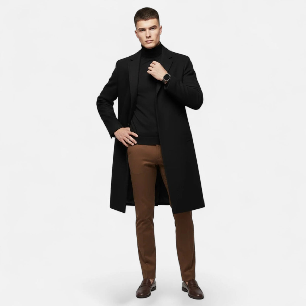 Men's Mid-Length Wool Trench Coat | Men's Overcoat 4