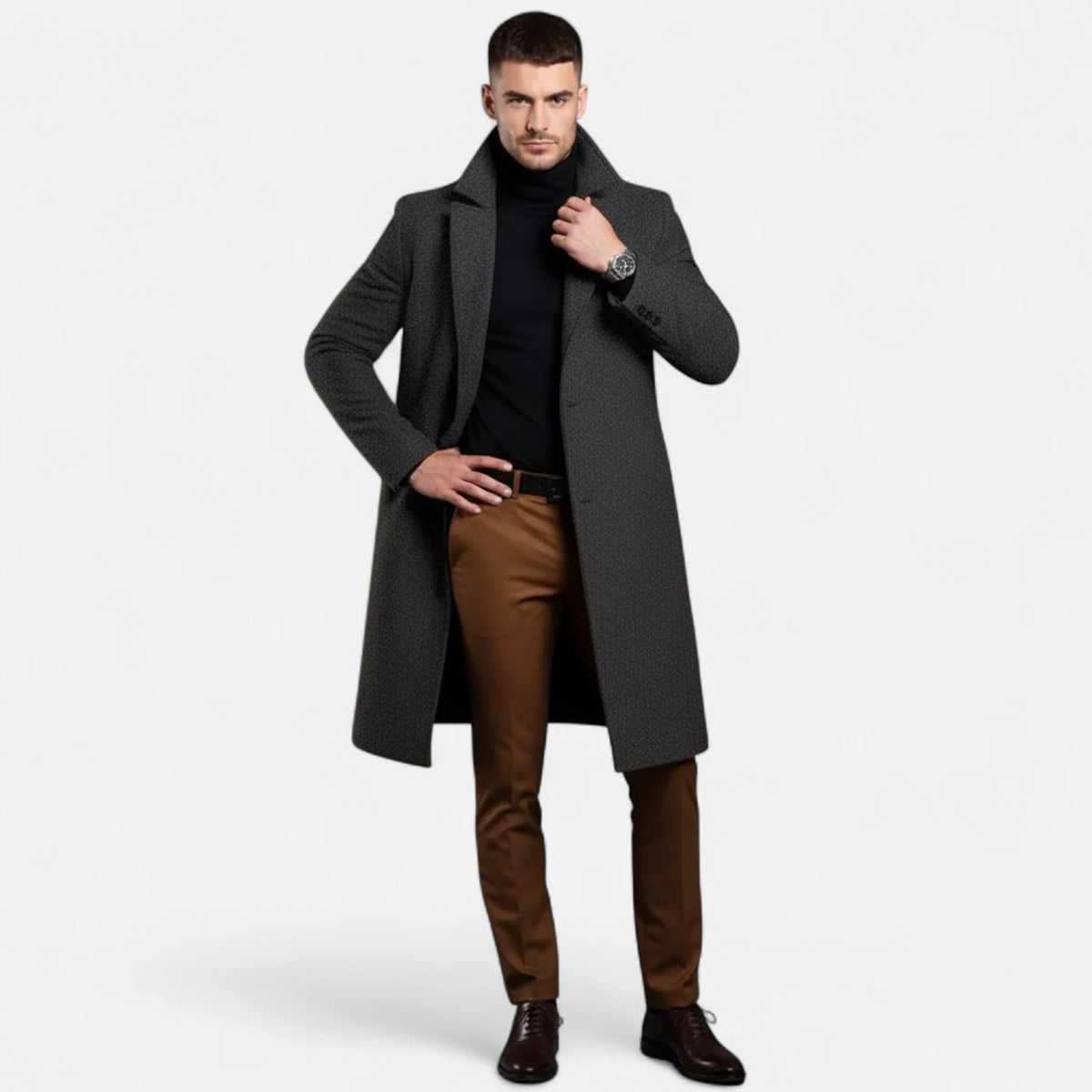 Men's Mid-Length Wool Trench Coat | Men's Overcoat 7