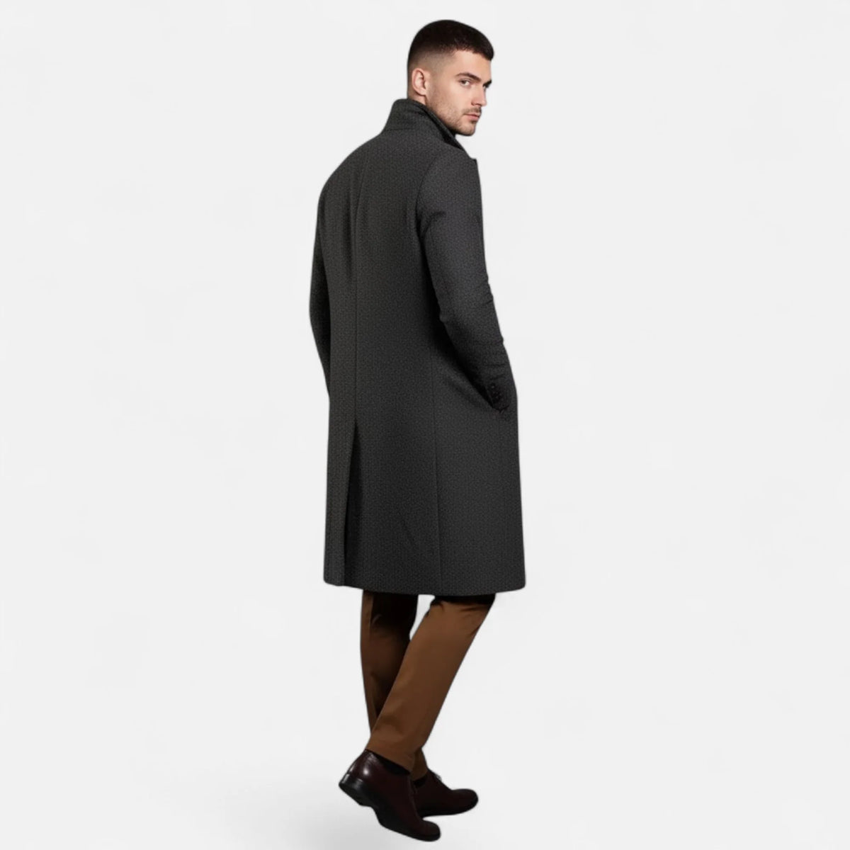 Men's Mid-Length Wool Trench Coat | Men's Overcoat 8