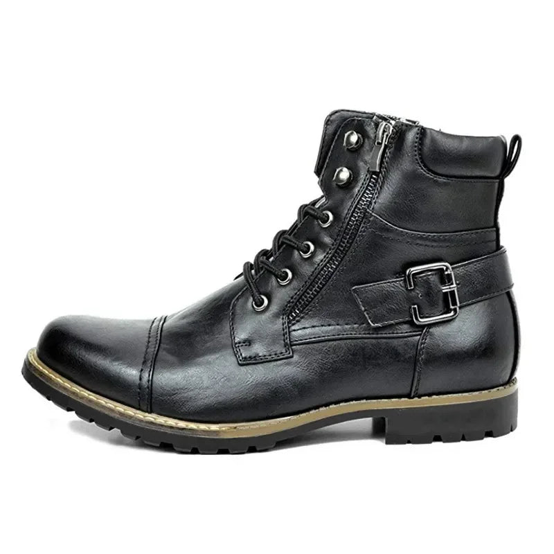 Men's PU Leather Buckle Lace-Up Boots | Durable Outdoor Footwear 1