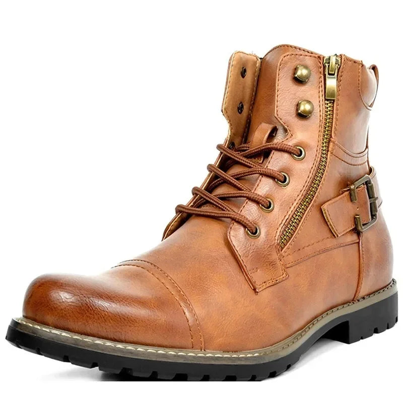 Men's PU Leather Buckle Lace-Up Boots | Durable Outdoor Footwear 3