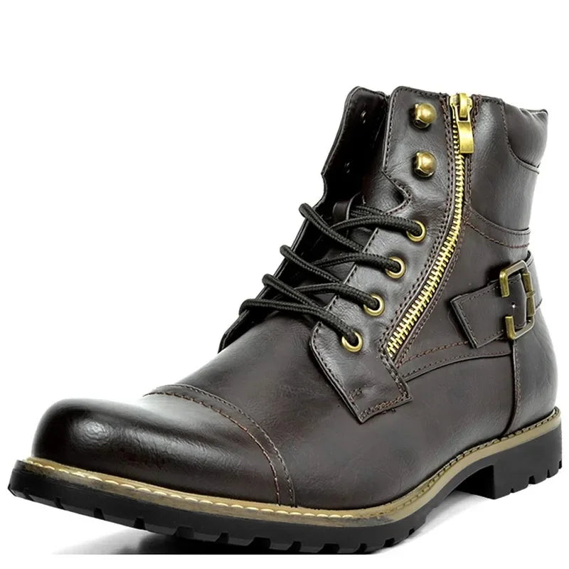 Men's PU Leather Buckle Lace-Up Boots | Durable Outdoor Footwear 4