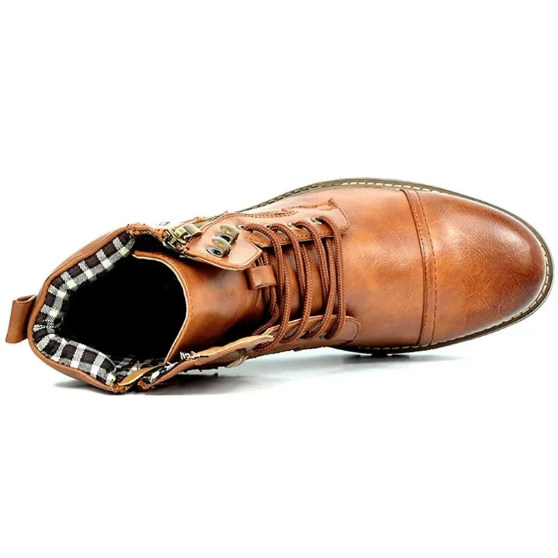 Men's PU Leather Buckle Lace-Up Boots | Durable Outdoor Footwear 5