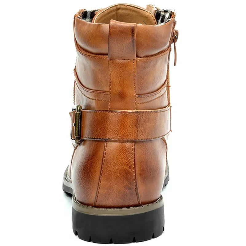 Men's PU Leather Buckle Lace-Up Boots | Durable Outdoor Footwear 6