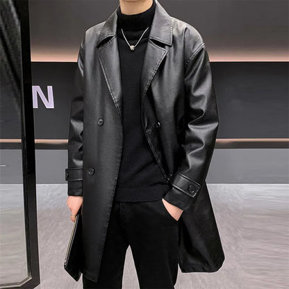 Men's PU Leather Trench Coat Quilted Winter Jacket 0