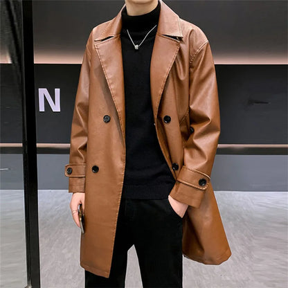 Men's PU Leather Trench Coat Quilted Winter Jacket 1