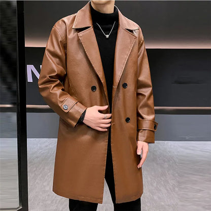 Men's PU Leather Trench Coat Quilted Winter Jacket 3