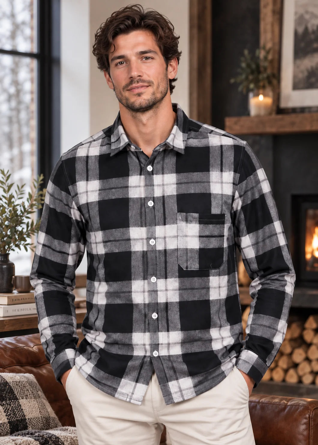 Men's Plaid Flannel Shirt | Button-Up Overshirt Casual Fit 6