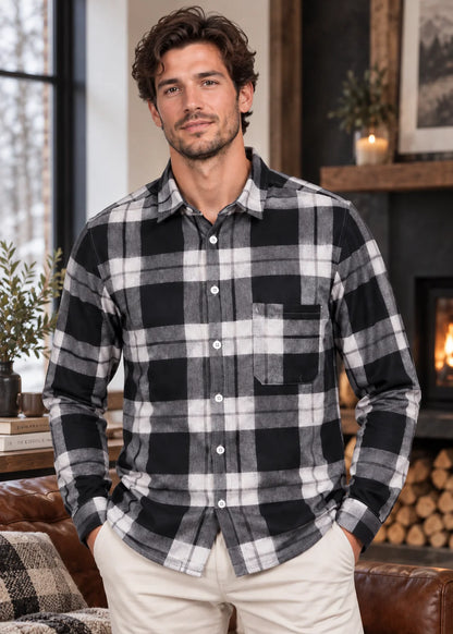 Men's Plaid Flannel Shirt | Button-Up Overshirt Casual Fit 6