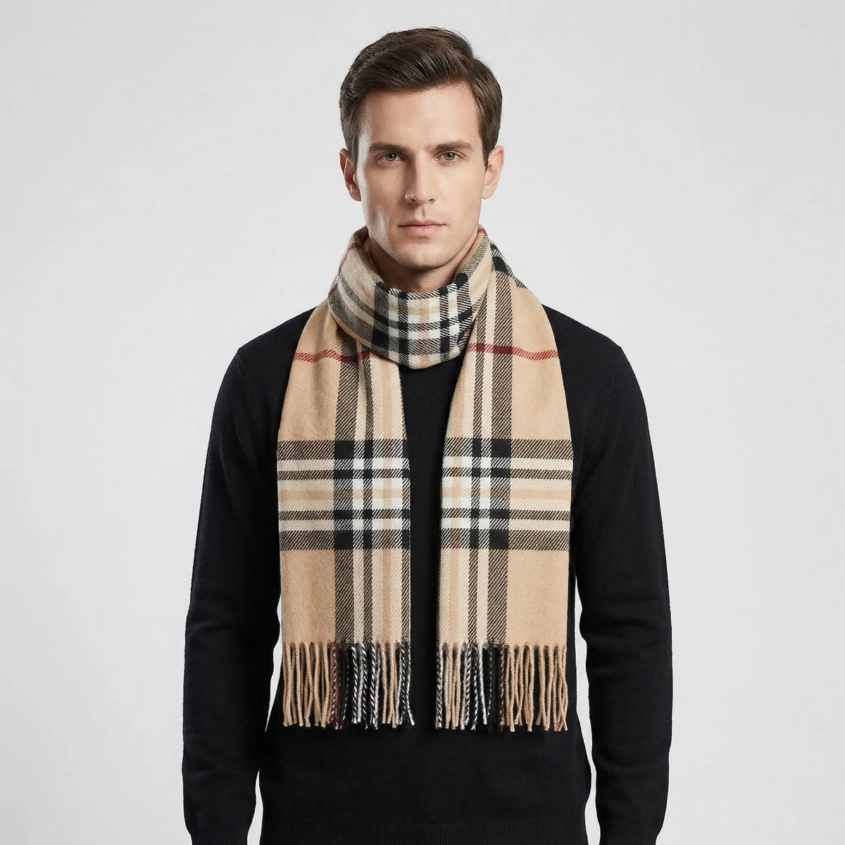 Men's Plaid Scarf with Tassel Trim | Mens Scarves Winter 0