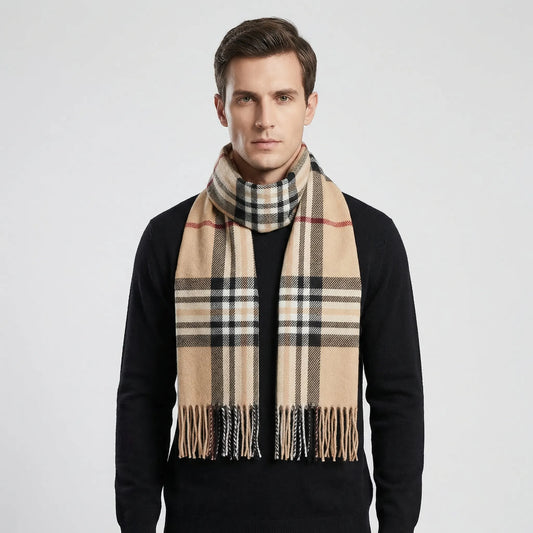Men's Plaid Scarf with Tassel Trim | Mens Scarves Winter 0